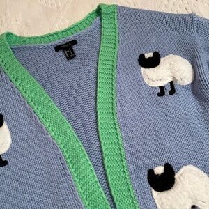 Fuzzy Sheep Whimsical Knit Cardigan Sweater FOREVER 21 Women's Size S Novelty
